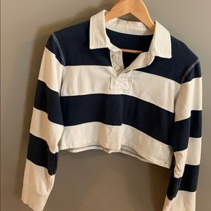 SM Women’s Striped Collar-Neck Crop Top Shirt